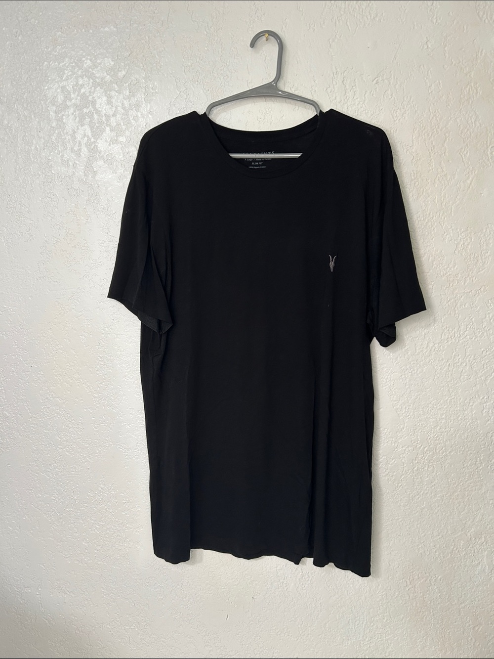 AllSaints Black Short Sleeve Crew Tee with Subtle Logo